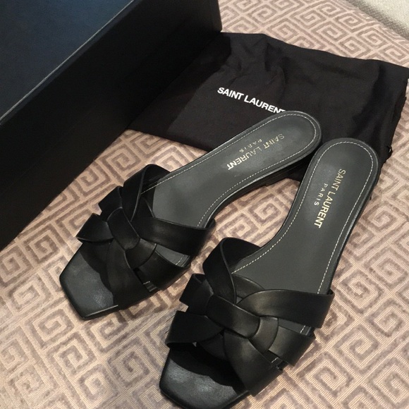Saint Laurent Shoes - Saint Laurent Black tribute slides size 38